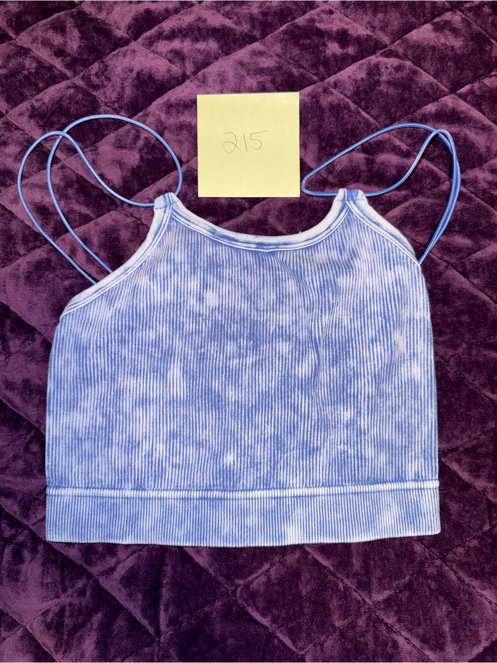 Zenana Outfitters Light Blue Tie-Dye Ribbed Crop Bralette